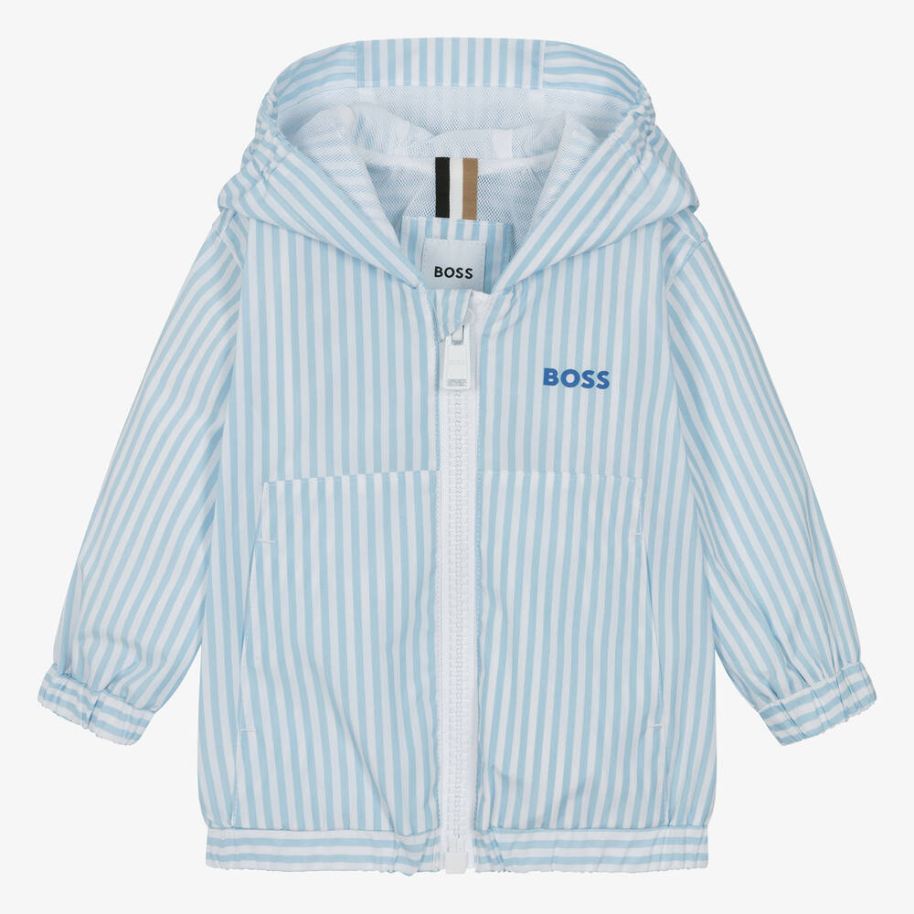 BOSS - Boys Blue Striped Windbreaker Jacket | Childrensalon
