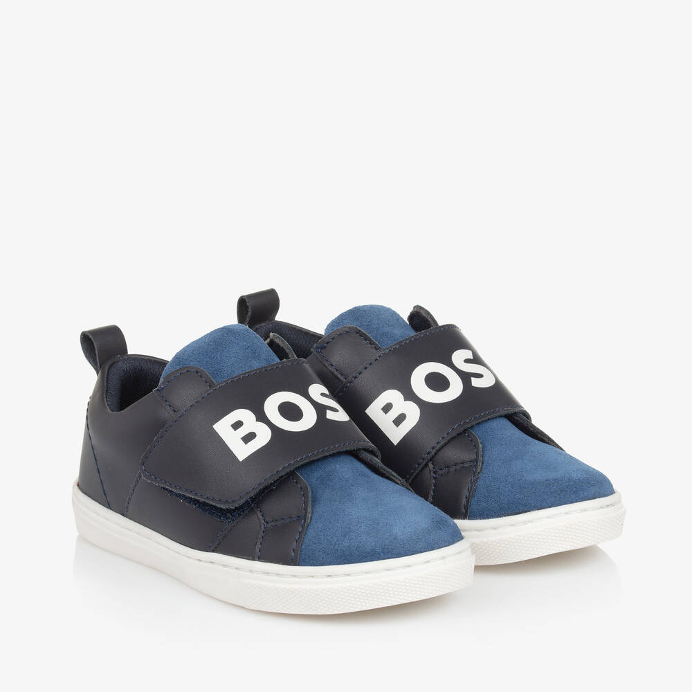 BOSS - Boys Blue Suede Leather Trainers | Childrensalon