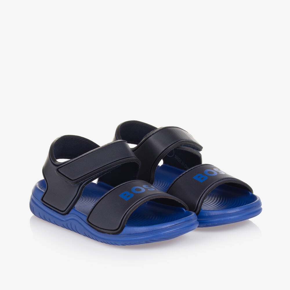 Shop Hugo Boss Boss Boys Blue Velcro Sandals