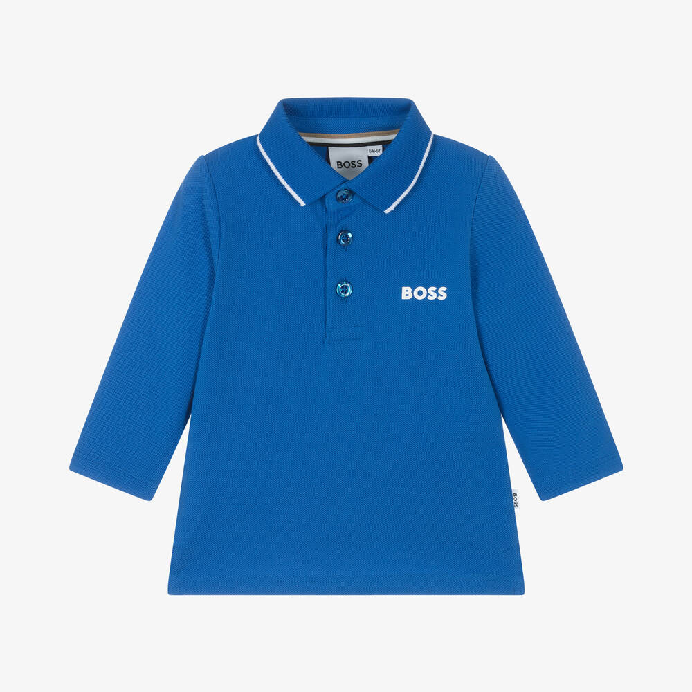 BOSS - Boys Bright Blue Cotton Polo Shirt | Childrensalon