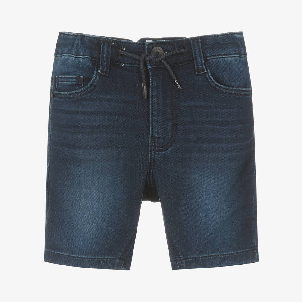 BOSS - Boys Dark Blue Jersey Denim Shorts | Childrensalon