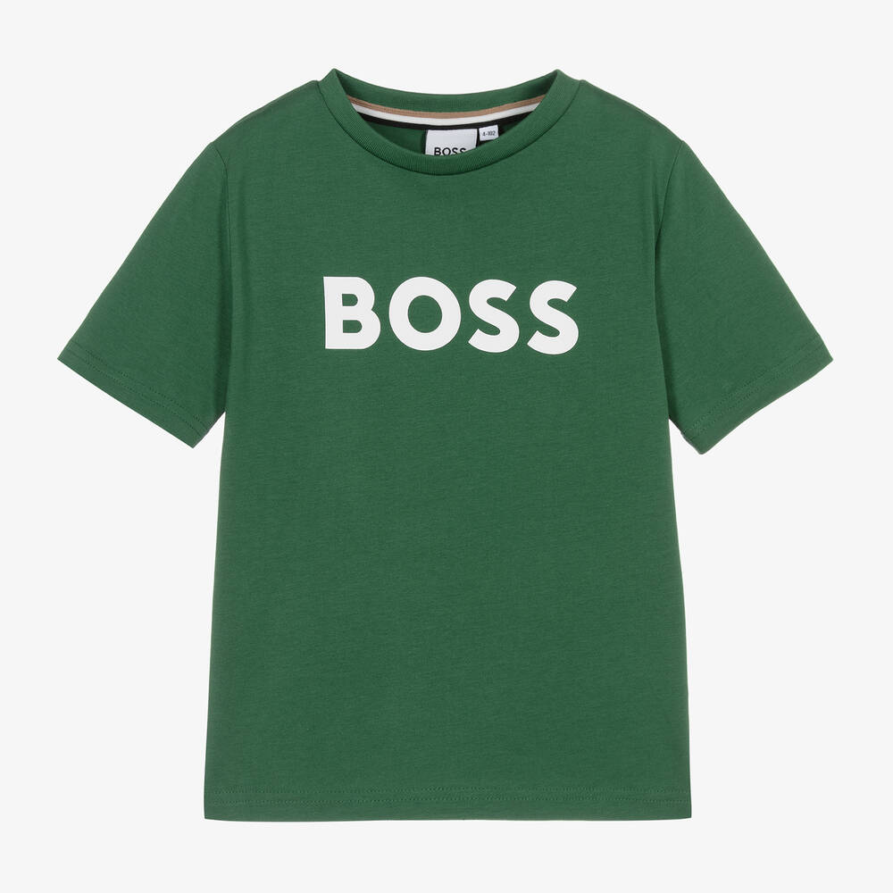 BOSS - Boys Deep Green Cotton T-Shirt | Childrensalon