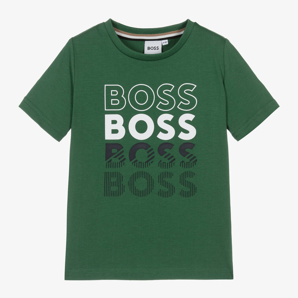 BOSS - Boys Deep Green Cotton T-Shirt | Childrensalon
