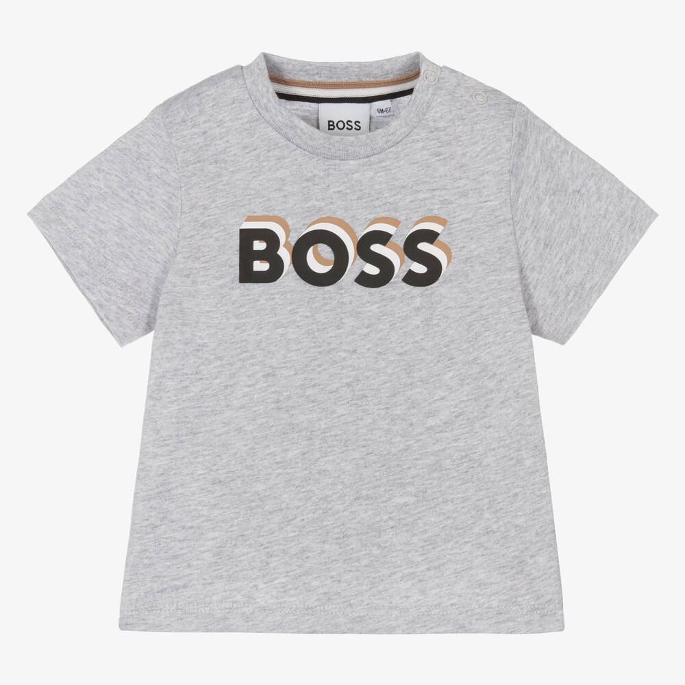 BOSS - Boys Grey Cotton 3D T-Shirt | Childrensalon