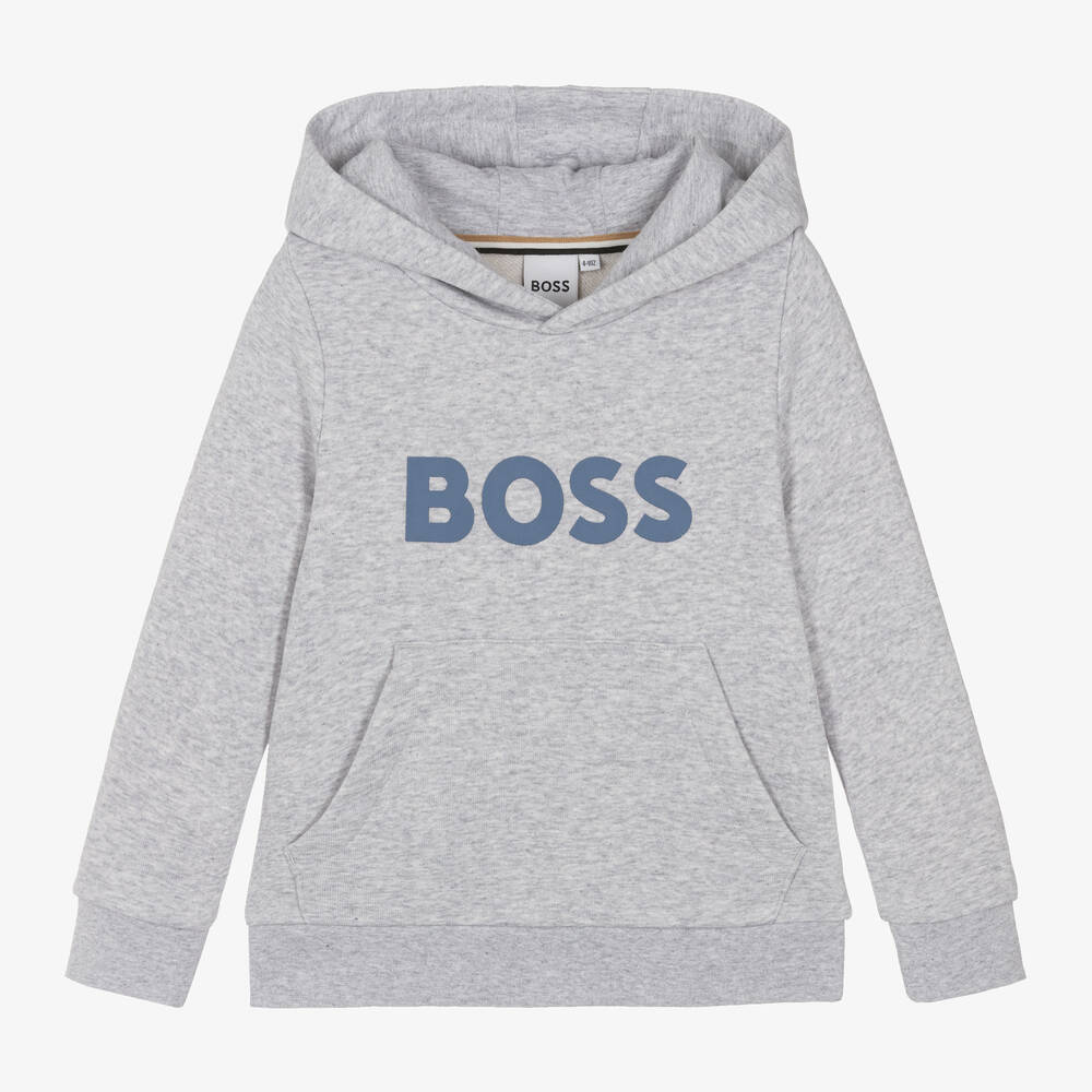 BOSS - Boys Grey Cotton Hoodie | Childrensalon