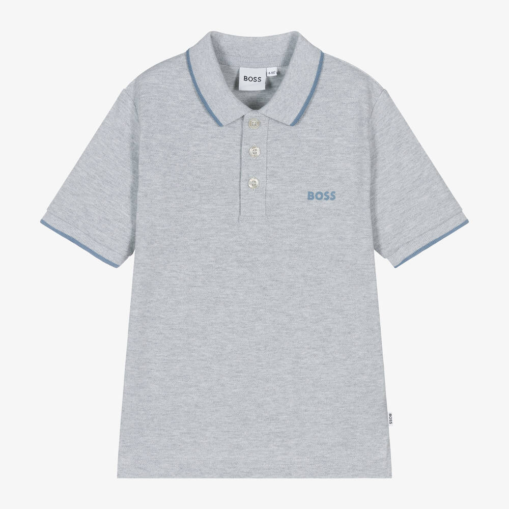 BOSS -  Boys Grey Cotton Polo Shirt | Childrensalon