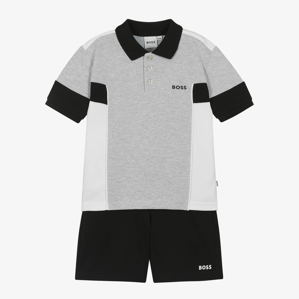 BOSS - Boys Grey Cotton Shorts Set | Childrensalon