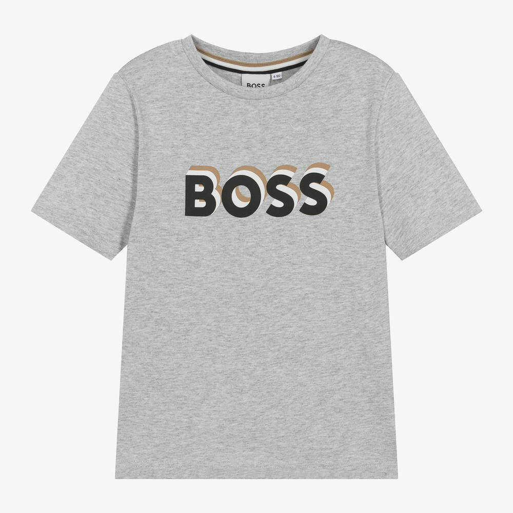 BOSS - Boys Grey Cotton T-Shirt | Childrensalon