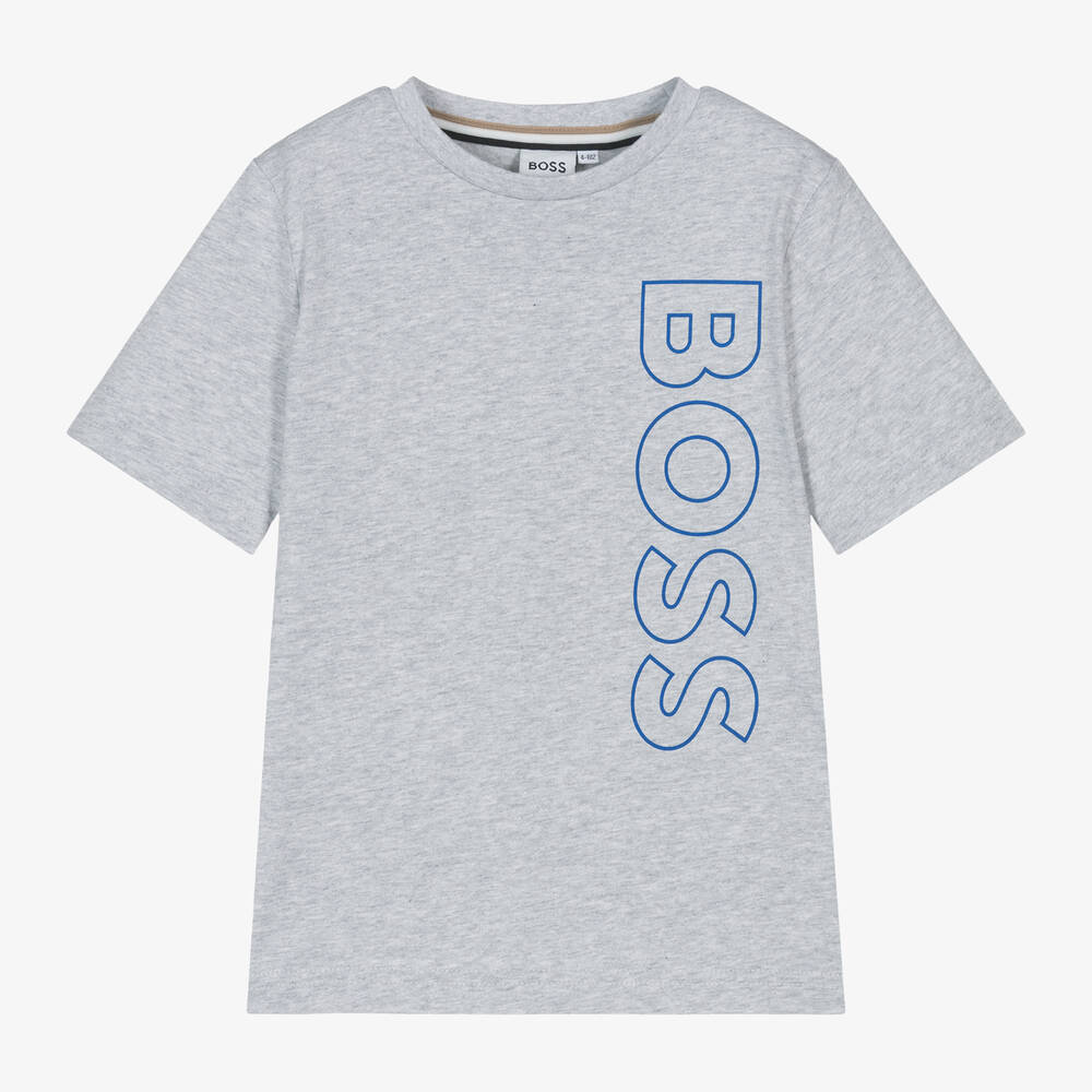 BOSS - Boys Grey Cotton T-Shirt | Childrensalon