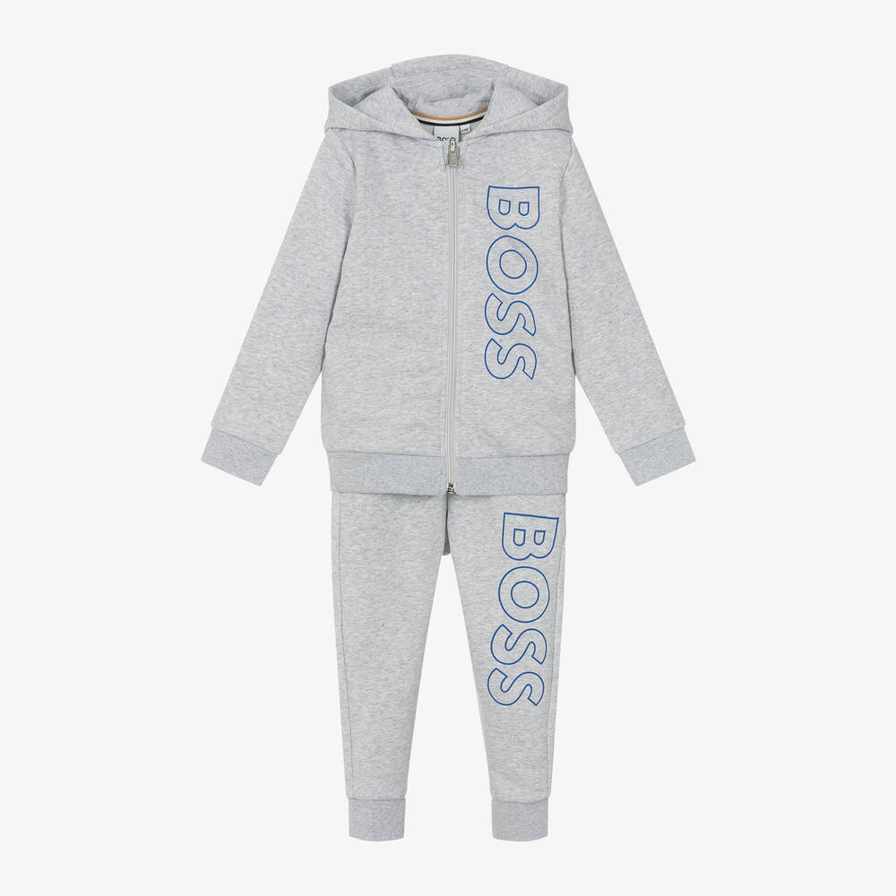 BOSS - Boys Grey Cotton Tracksuit | Childrensalon