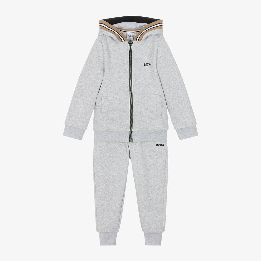 BOSS - Boys Grey Jersey Tracksuit | Childrensalon