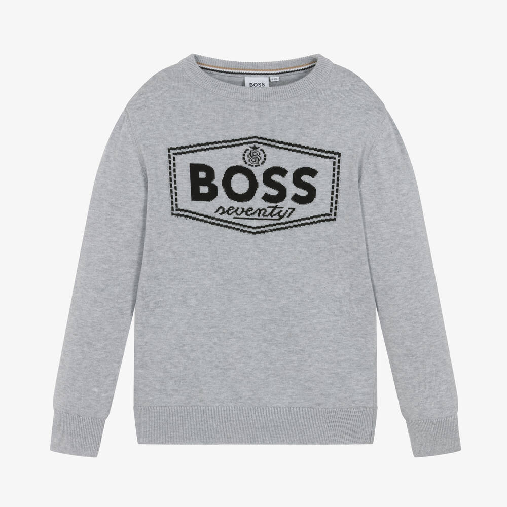 BOSS - Boys Grey Knitted Sweater | Childrensalon