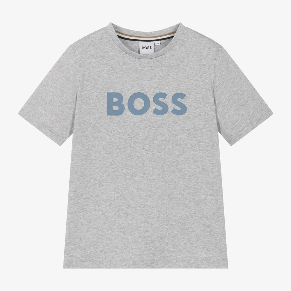 BOSS - Boys Grey Marl Cotton T-Shirt | Childrensalon