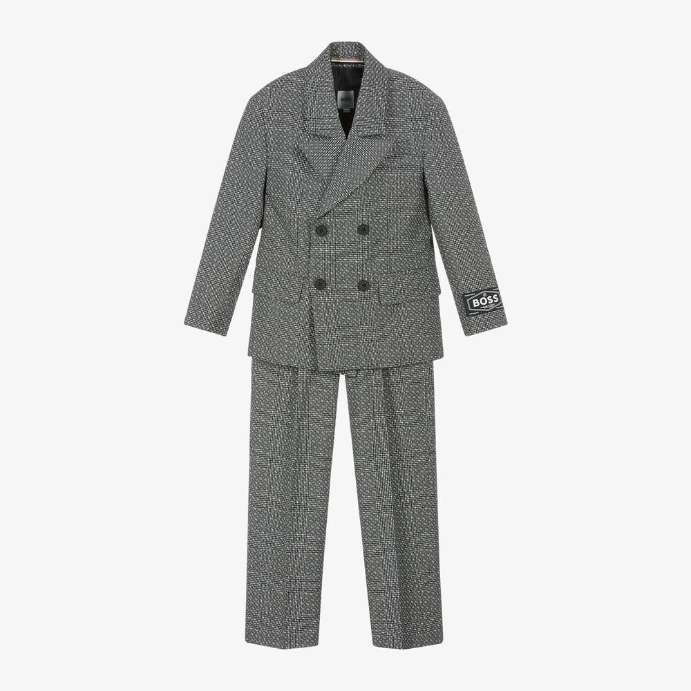 BOSS - Boys Grey Monogram Logo Suit | Childrensalon