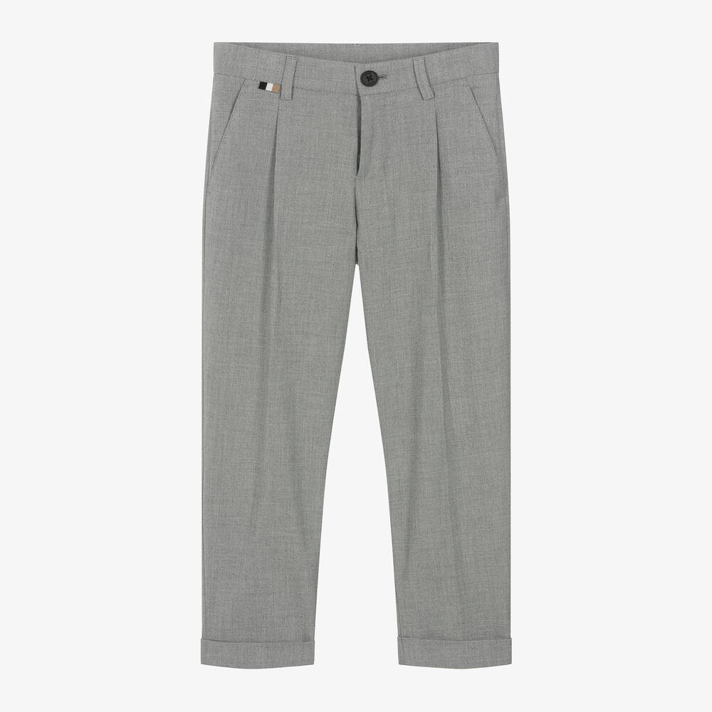 BOSS - Boys Grey Viscose Trousers | Childrensalon