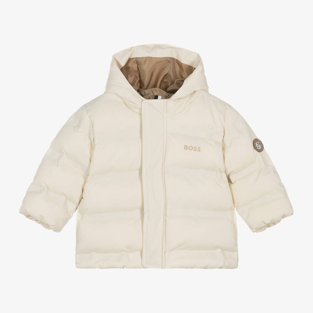 BOSS - Boys Ivory Hooded Puffer Coat | Childrensalon