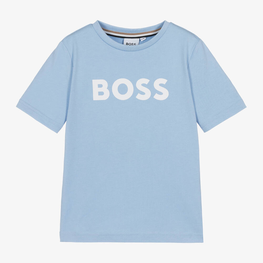 BOSS - Boys Light Blue Cotton T-Shirt | Childrensalon