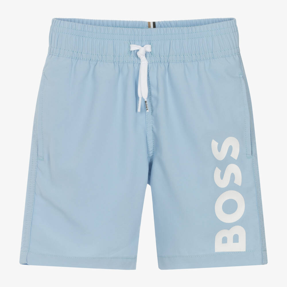 BOSS - Boys Light Blue Swim Shorts | Childrensalon