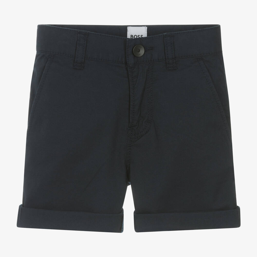 BOSS - Boys Navy Blue Cotton Chino Shorts | Childrensalon