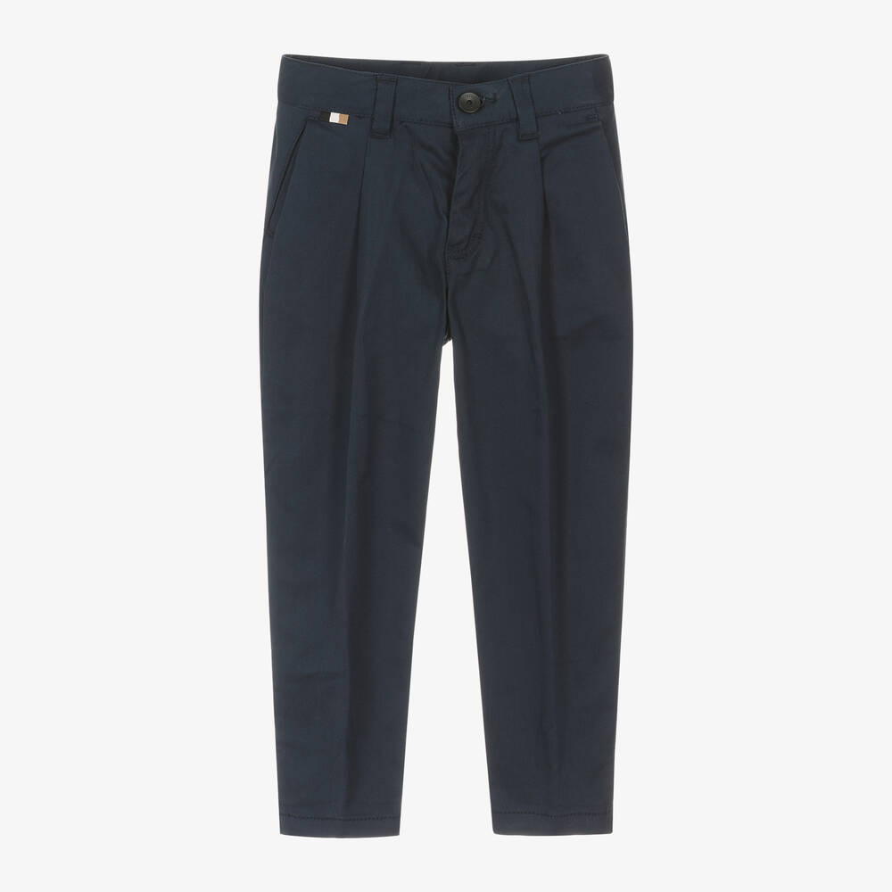 BOSS - Boys Navy Blue Cotton Chino Trousers | Childrensalon