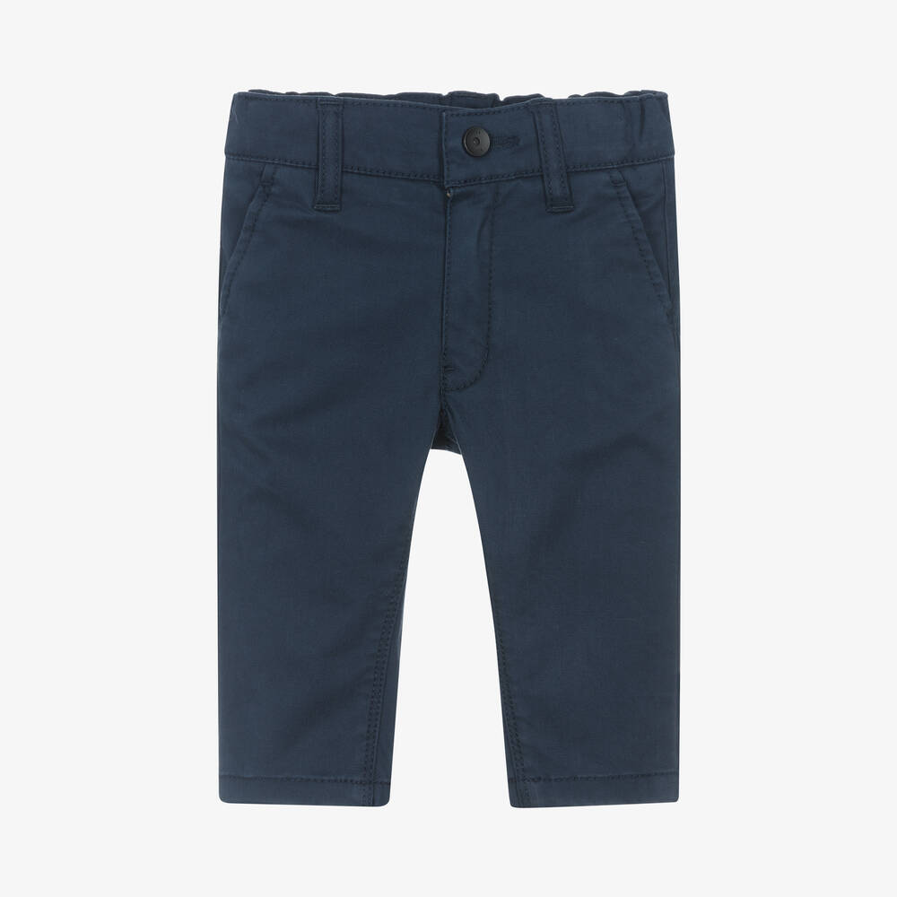 BOSS - Boys Navy Blue Cotton Chino Trousers | Childrensalon