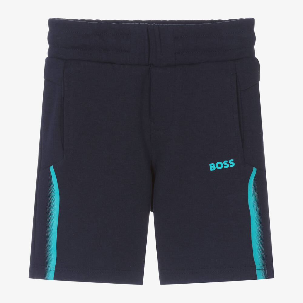 Shop Hugo Boss Boss Boys Navy Blue Cotton Jersey Shorts