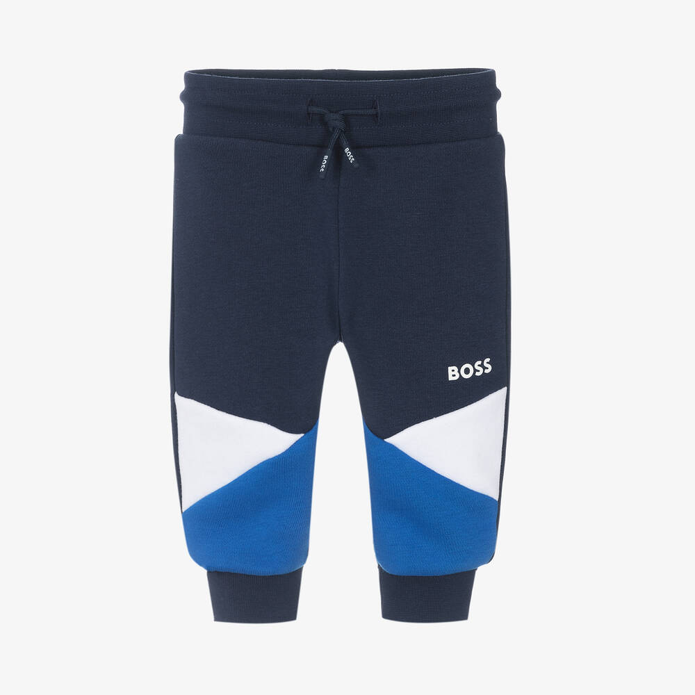 BOSS - Boys Navy Blue Cotton Joggers | Childrensalon