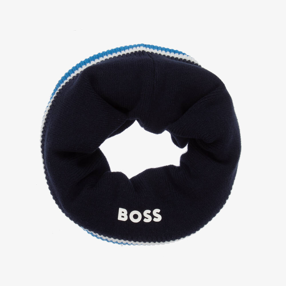 BOSS - Snood bleu en maille de coton | Childrensalon