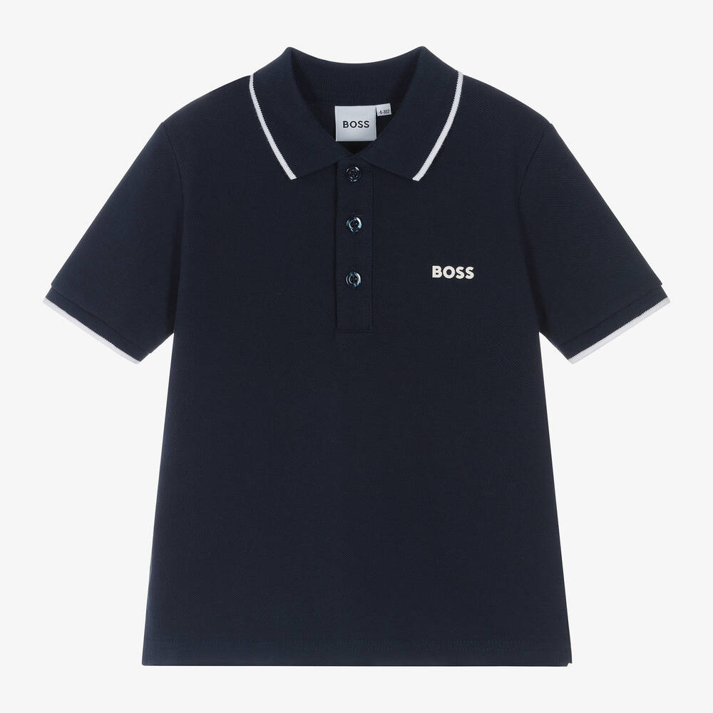 BOSS -  Boys Navy Blue Cotton Polo Shirt | Childrensalon