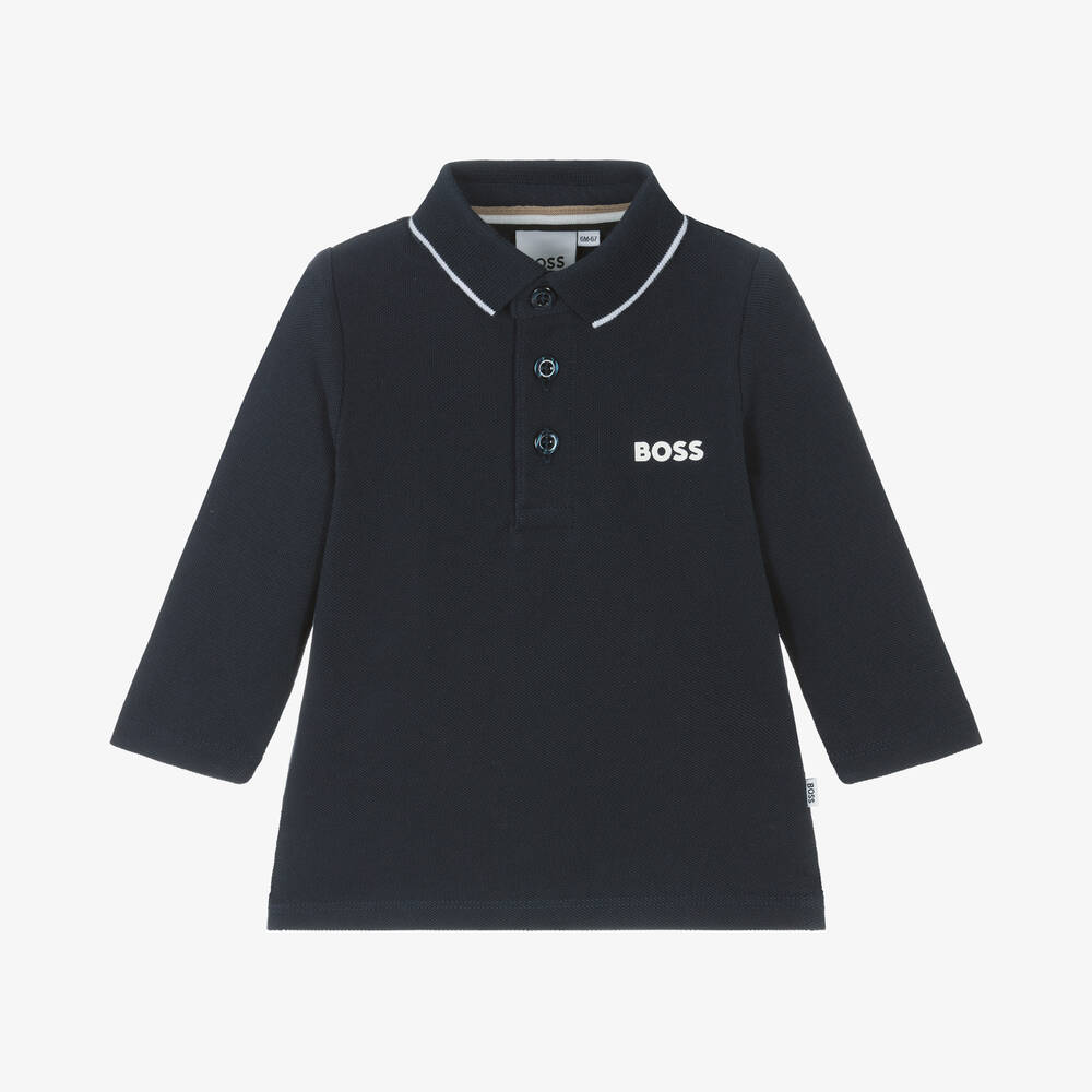 BOSS - Boys Navy Blue Cotton Polo Shirt | Childrensalon