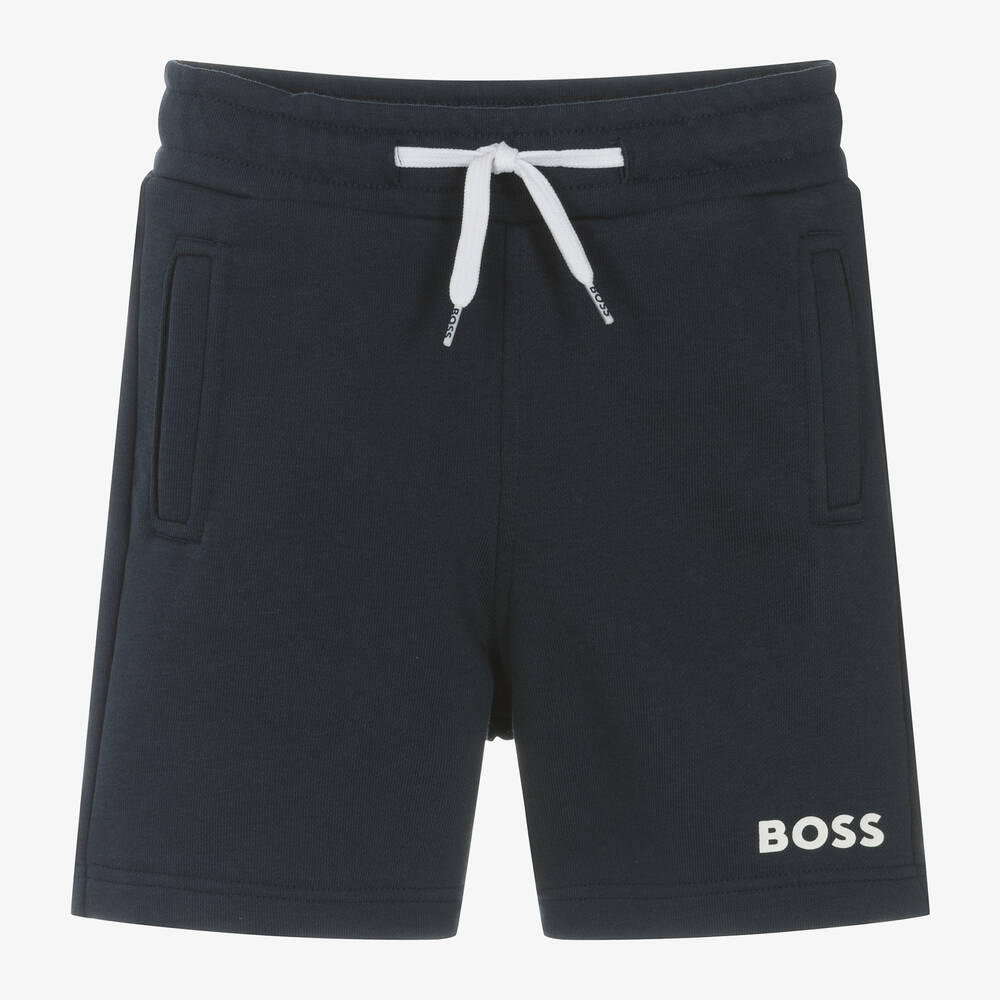 BOSS - Boys Navy Blue Cotton Shorts | Childrensalon