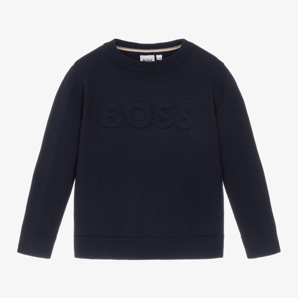 BOSS - Boys Navy Blue Cotton Sweater | Childrensalon