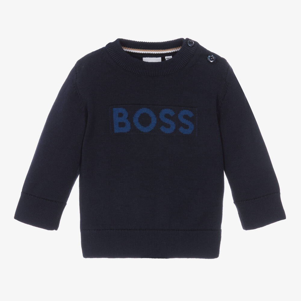 BOSS - Boys Navy Blue Cotton Sweater | Childrensalon