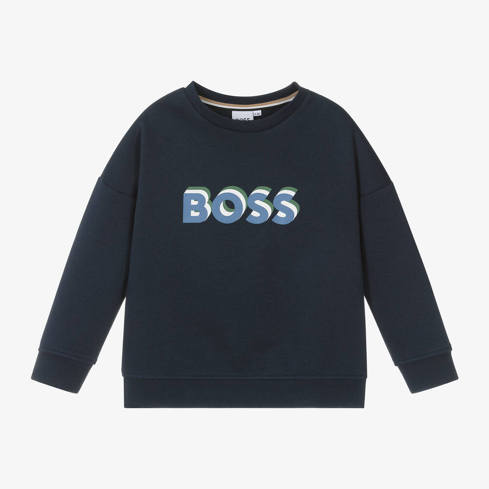 BOSS - Boys Navy Blue Cotton Sweatshirt | Childrensalon
