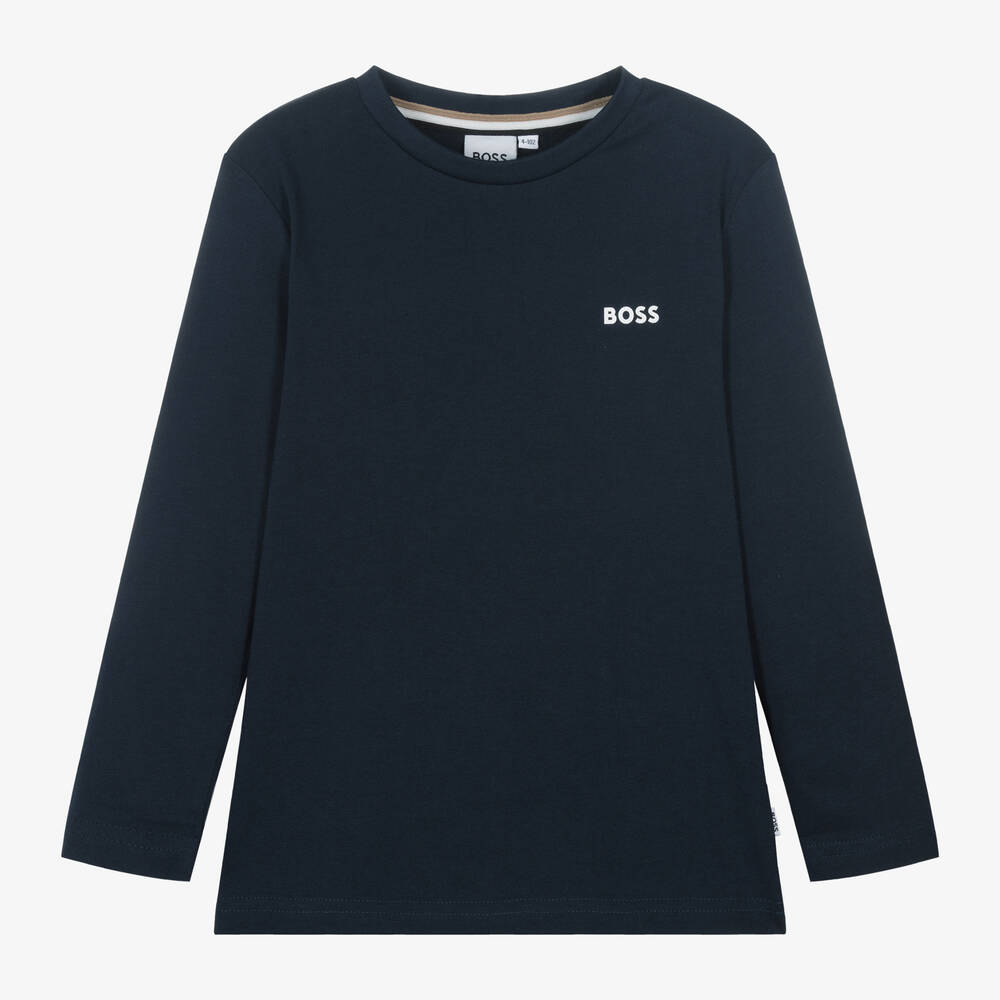 BOSS - Boys Navy Blue Cotton Top | Childrensalon