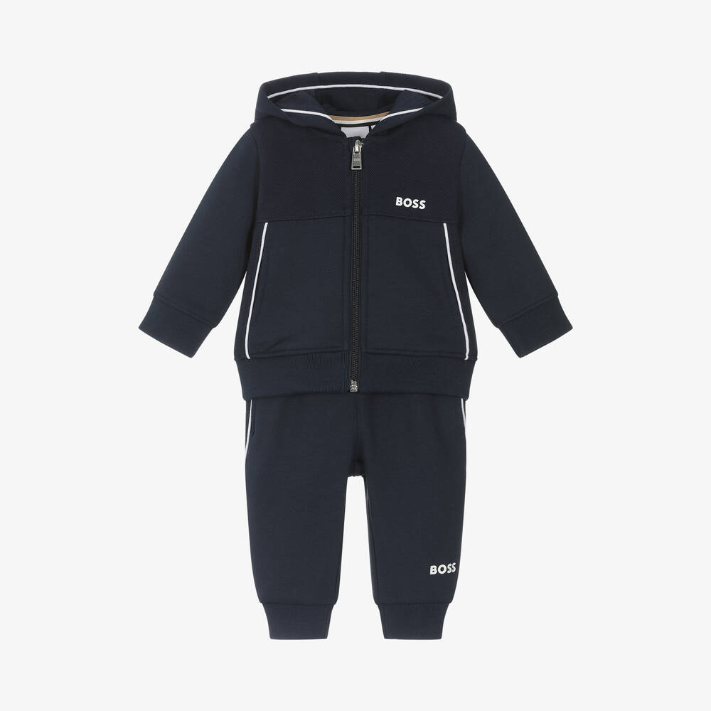 BOSS - Boys Navy Blue Cotton Tracksuit | Childrensalon