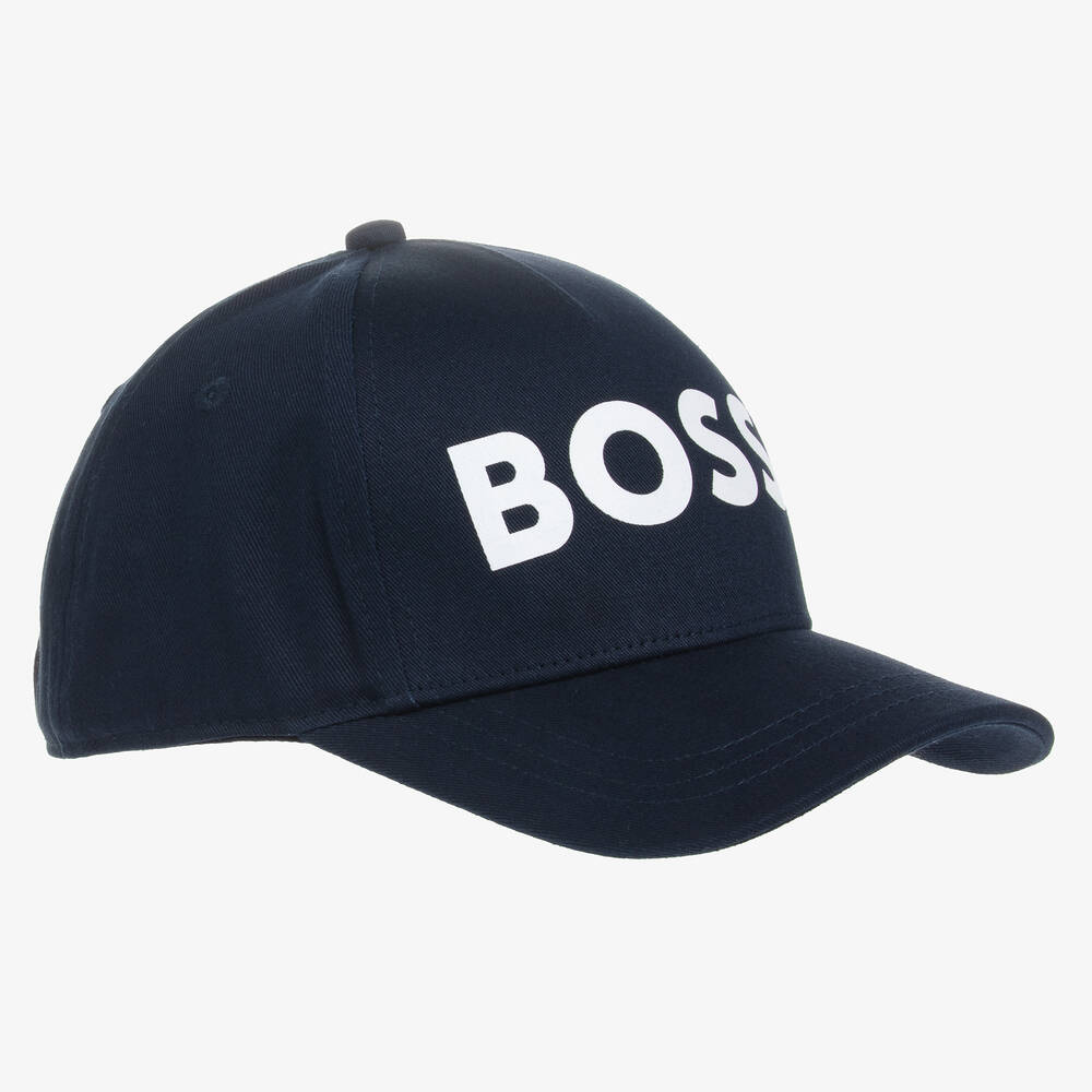 BOSS - Boys Navy Blue Cotton Twill Cap | Childrensalon