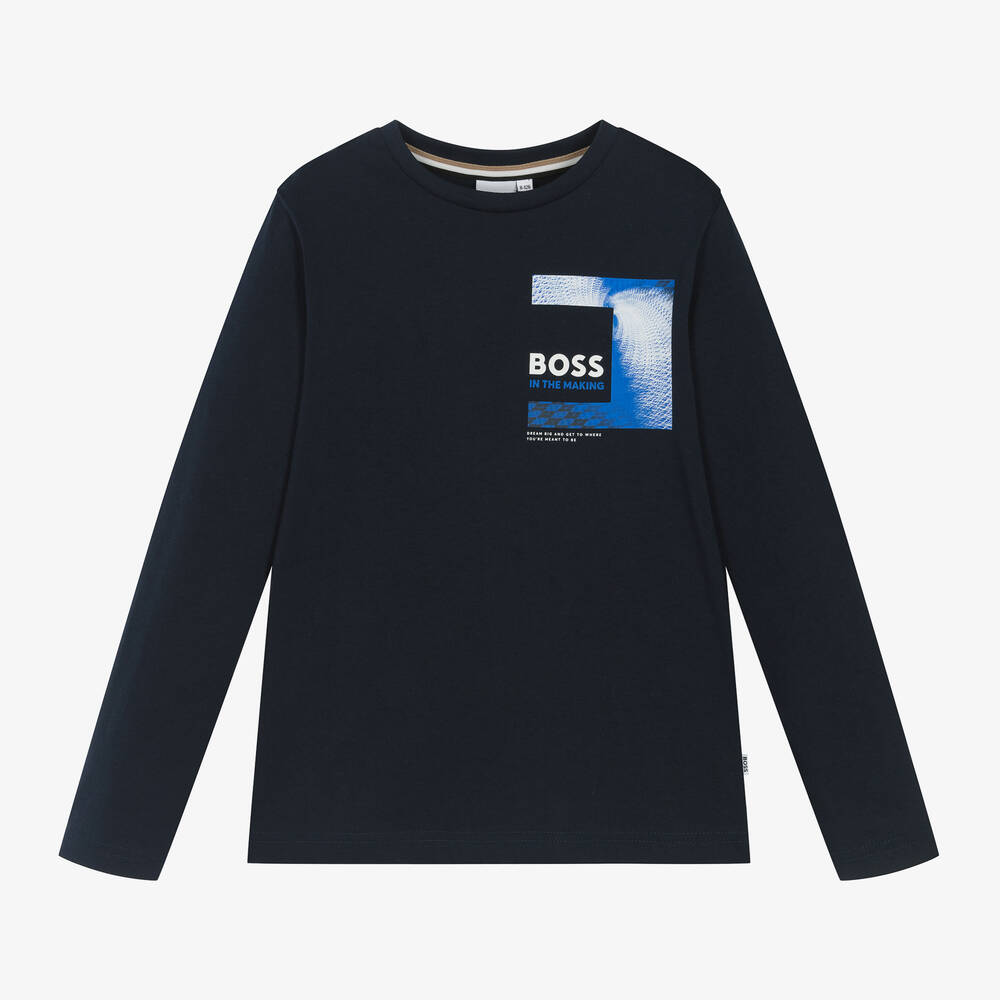 BOSS - Boys Navy Blue Dream Big Cotton Top | Childrensalon