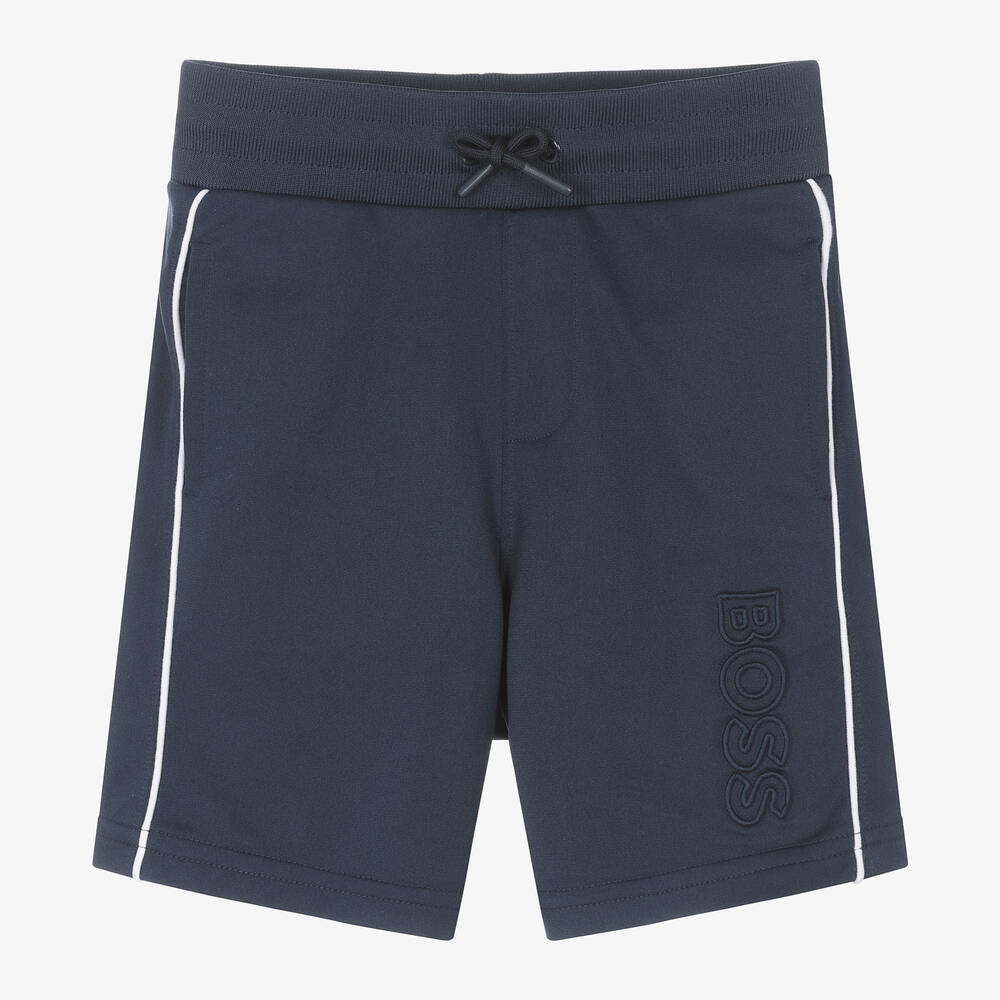 BOSS - Boys Navy Blue Jersey Shorts | Childrensalon