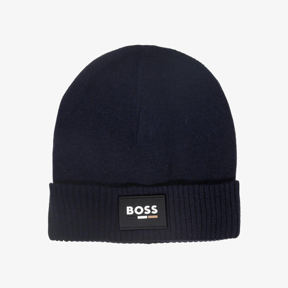 BOSS - Boys Navy Blue Knitted Beanie Hat | Childrensalon