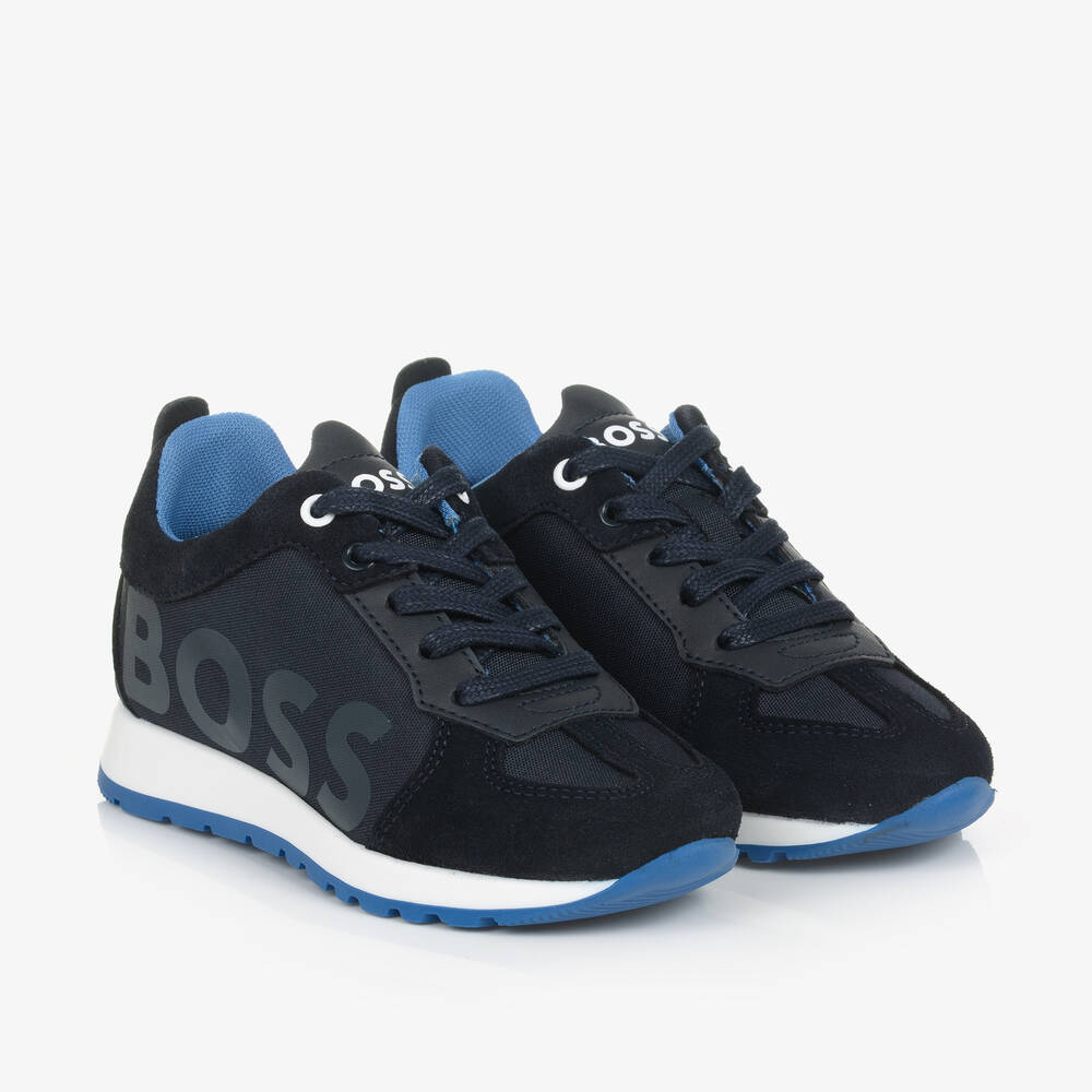 BOSS - Boys Navy Blue Lace-Up Trainers | Childrensalon