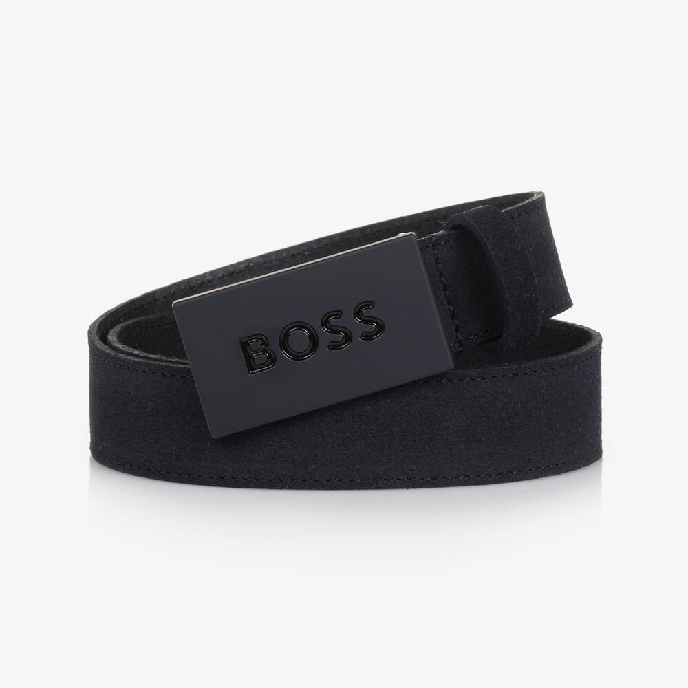 BOSS - Boys Navy Blue Suede Leather Belt | Childrensalon