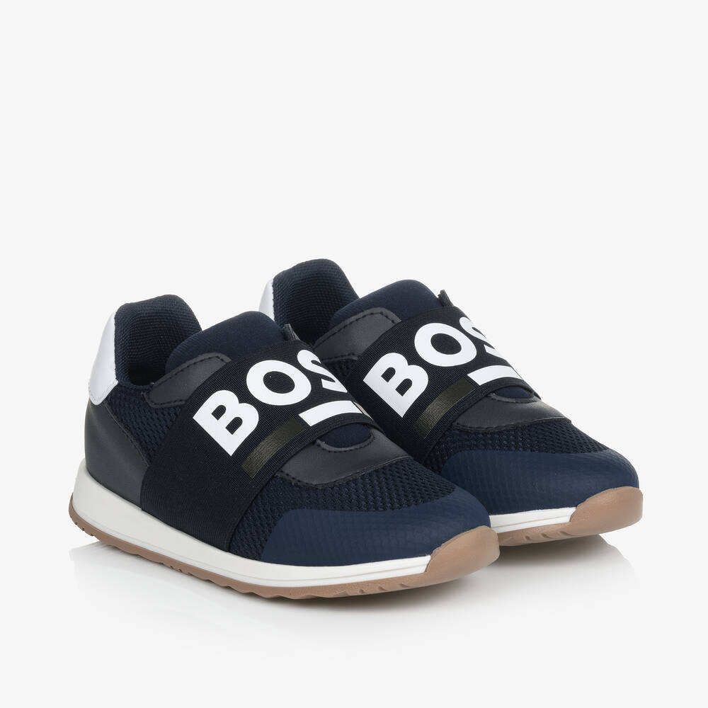 BOSS - Boys Navy Logo Trainers | Childrensalon