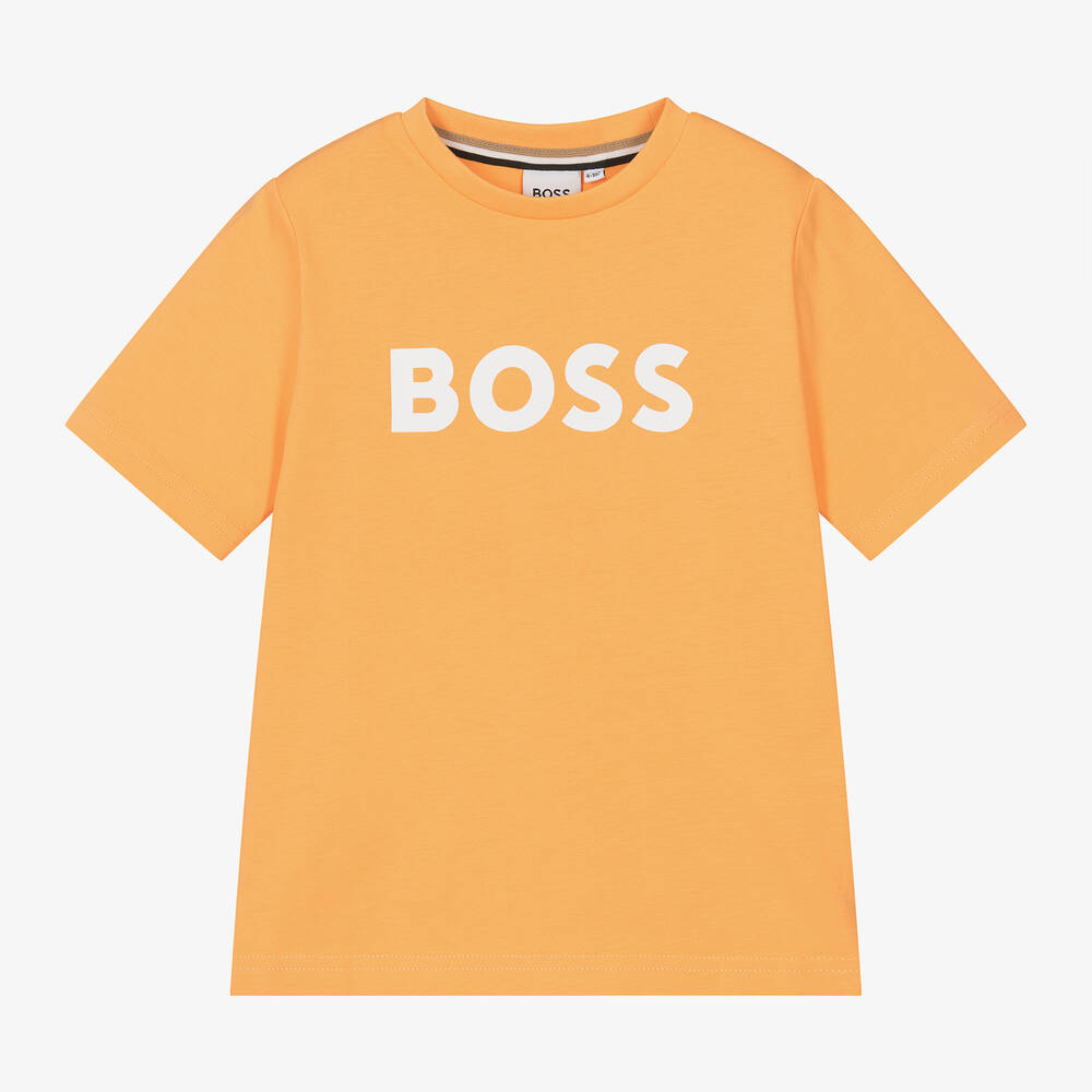 BOSS - Boys Orange Cotton T-Shirt | Childrensalon