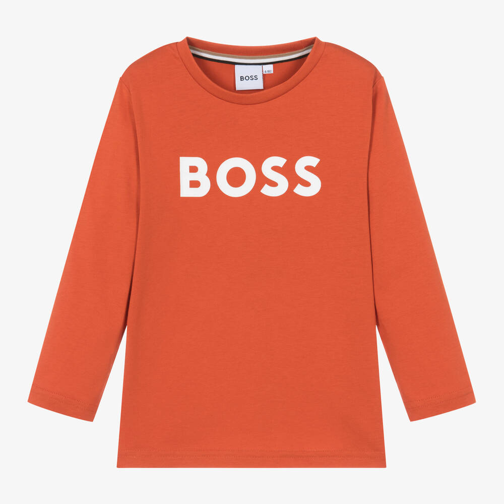 BOSS - Boys Orange Cotton Top | Childrensalon