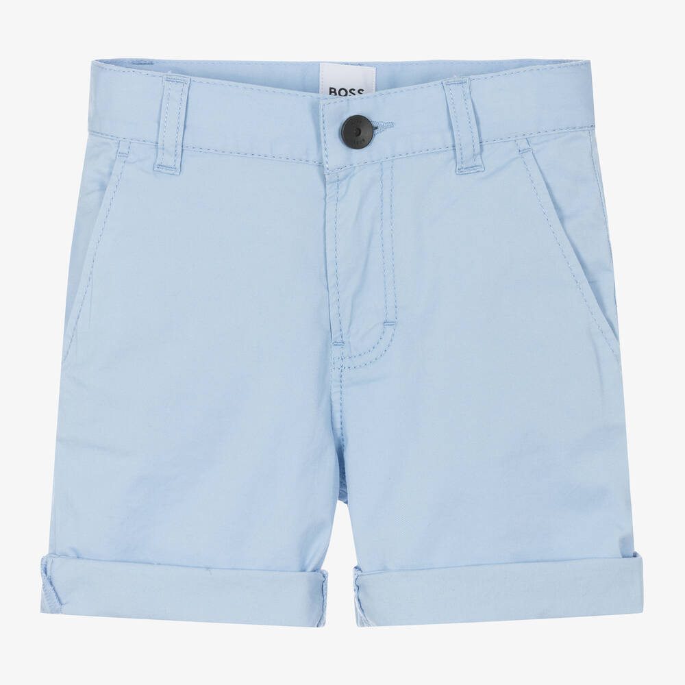 BOSS - Boys Pale Blue Cotton Chino Shorts | Childrensalon
