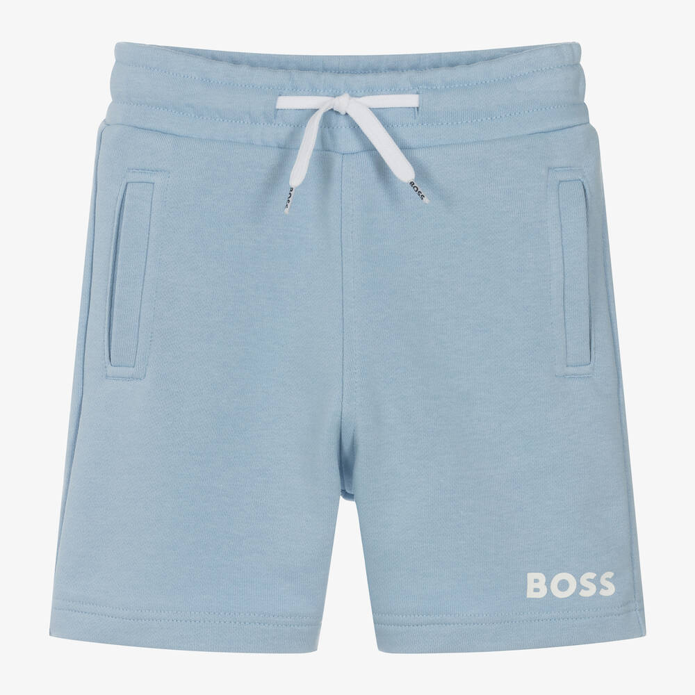BOSS - Boys Pale Blue Cotton Shorts | Childrensalon