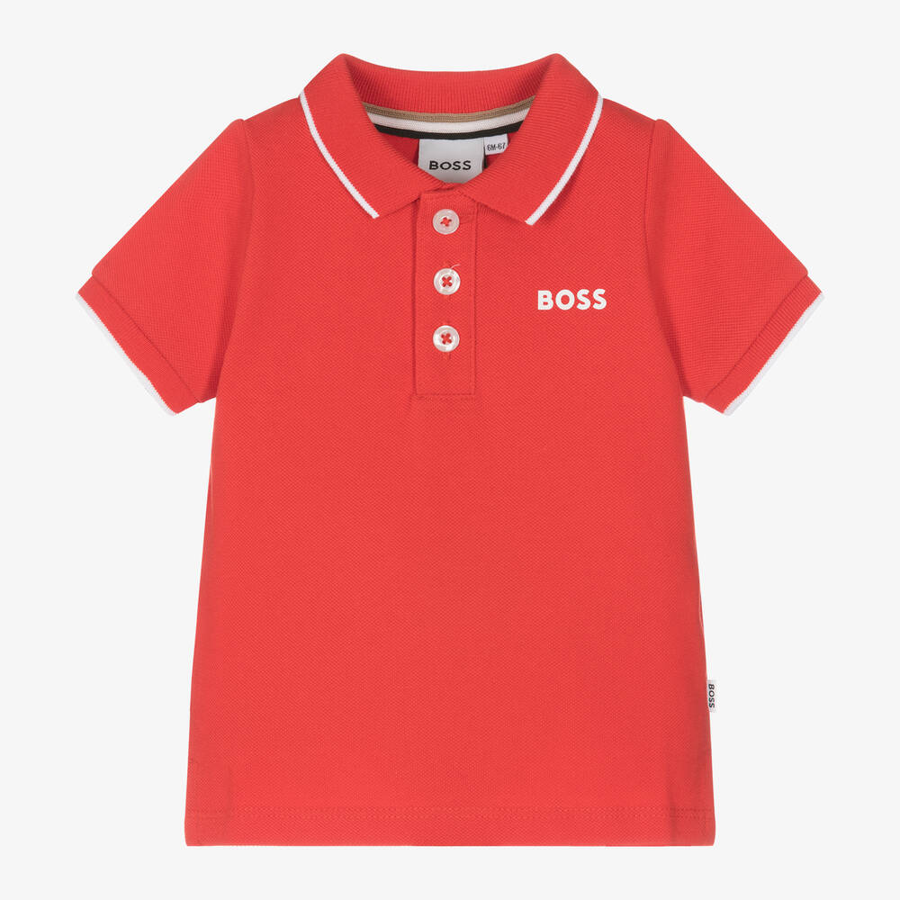BOSS - Boys Red Cotton Polo Shirt | Childrensalon