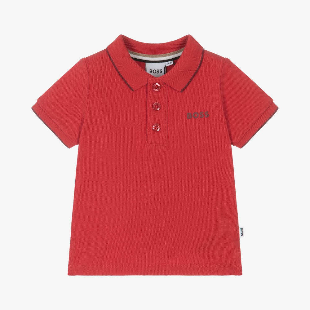 BOSS - Boys Red Cotton Polo Shirt | Childrensalon