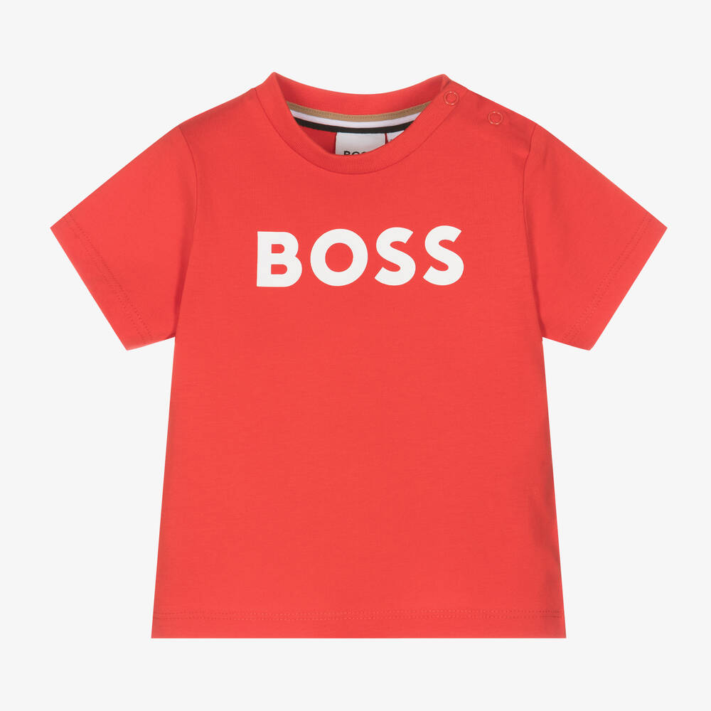 Shop Hugo Boss Boss Boys Red Cotton T-shirt